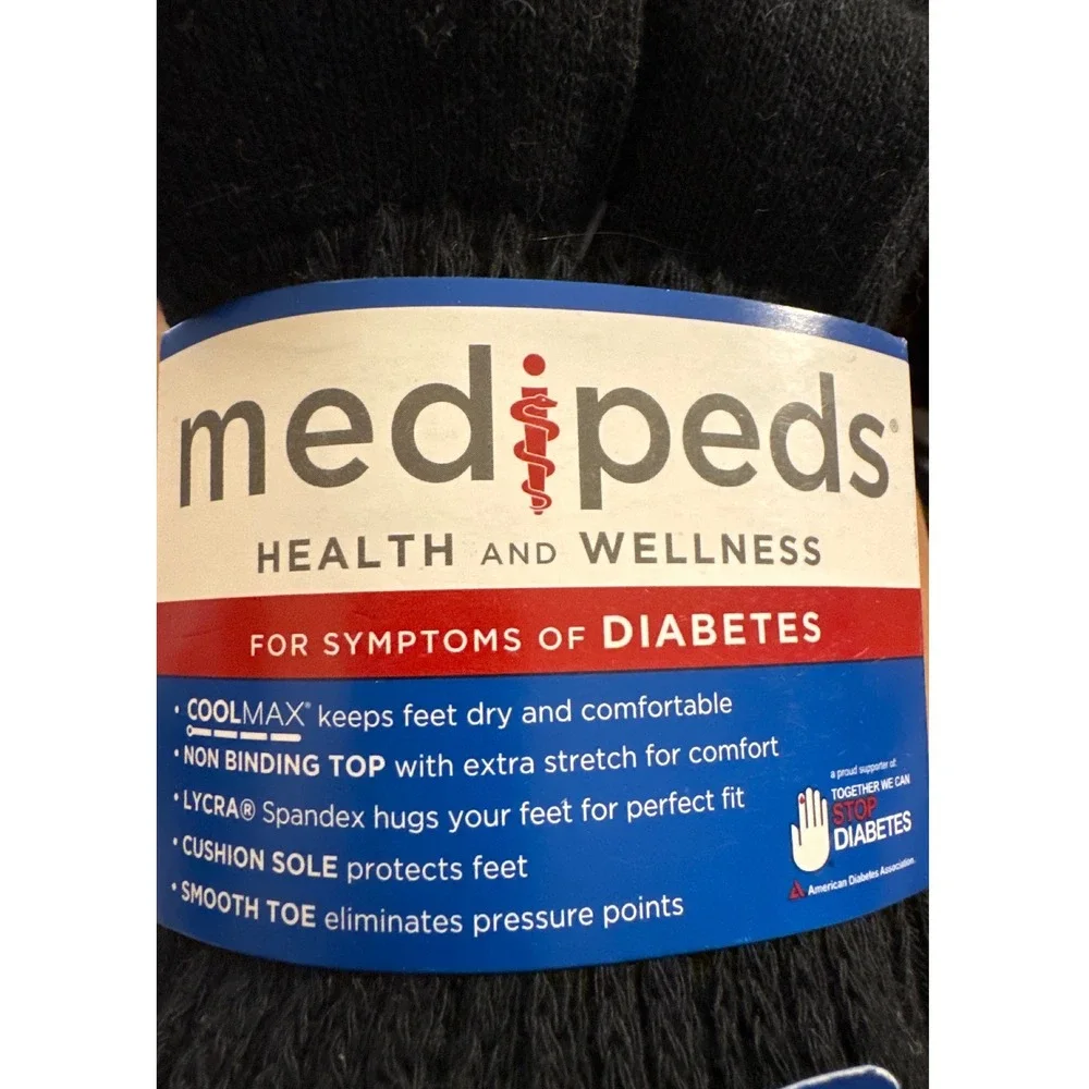 Medipeds Unisex Diabetic Crew Socks 2 Pair M Black Cushion Non-Binding Wellness